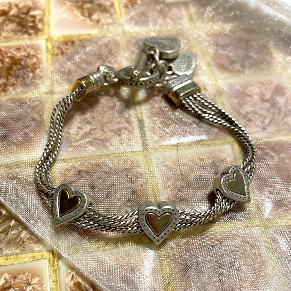 Brighton heart stations multi strand silver and gold hearts charm bracelet